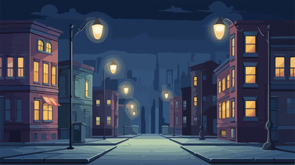 Cartoon city street at night. Vector illustration of - obrazy, fototapety, plakaty