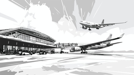 Monochrome mono color airport plane terminal landscape - obrazy, fototapety, plakaty