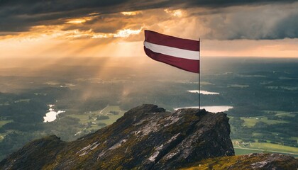 The Flag of Latvia On The Mountain - obrazy, fototapety, plakaty