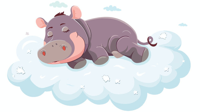 Cartoon hippopotamus sleeps on a cloud. Good night lu