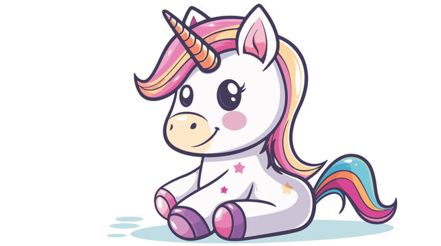 Cartoon illustration of cute unicorn sitting. flat vector