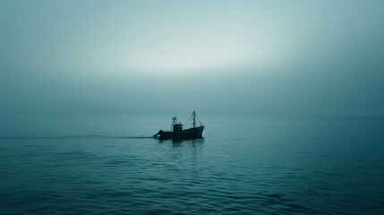 Obraz premium Fishing Boats in Misty Morning Light.