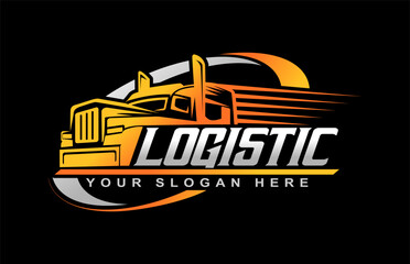 truck trailer transport logistics, delivery, design template logo emblem illustration silhouette isolated on black background © Yuliantart