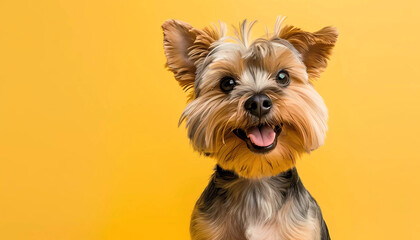 Happy yorkshire terrier dog is smiling. Generative ai design concept.