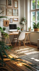 Fototapeta premium Modern office with equipment and chairs. Photo without people and human