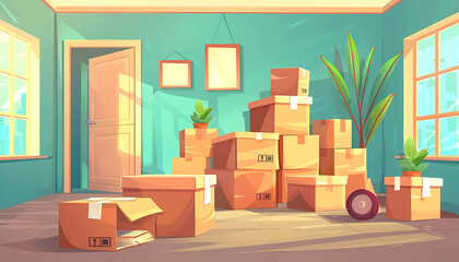 House full of stuff for move to new home illustration. Generative ai design concept art.