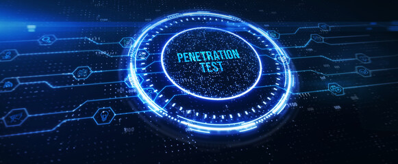PENETRATION TEST inscription, cyber security concept. 3d illustration