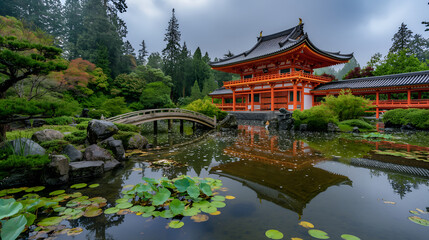 Naklejka premium A Moment of Zen: Serene Beauty Unfolds in a Masterful Japanese Garden