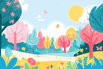 Cartoon forest, Illustration, colorful, Vector