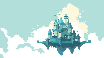 Castle in the sky flat vector isolated on white background