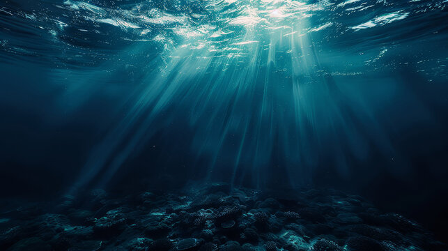 Sunlight Piercing Through Ocean Depth.
