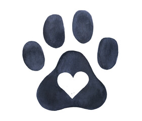 Cute paw with heart icon. Hand drawn watercolor isolated illustration © Elena