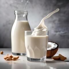 A glass of creamy coconut cashew milk with a splash of maple syrup5