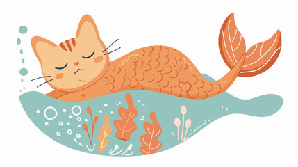 Cat Mermaid flat vector isolated on white background