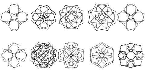 Geometric Line Art Shapes Collection on White Background