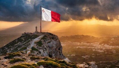 The Flag of Malta On The Mountain. - obrazy, fototapety, plakaty