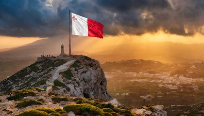 Fototapete Rund The Flag of Malta On The Mountain. © Daniel