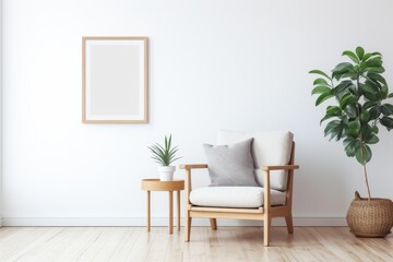 A cozy living room featuring a solitary chair and a vibrant potted plant