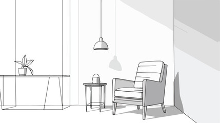 Chair and rom lighting. Home decoration minimalist co - obrazy, fototapety, plakaty