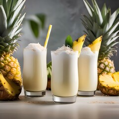 A layered pina colada with coconut cream and pineapple juice1 - obrazy, fototapety, plakaty