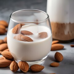A glass of iced almond milk with a splash of vanilla5 - obrazy, fototapety, plakaty