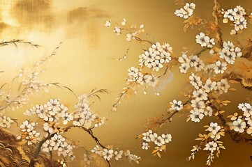 gold folding screen, gold Japanese textured background
