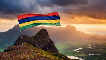 The Flag of Mauritius On The Mountain.