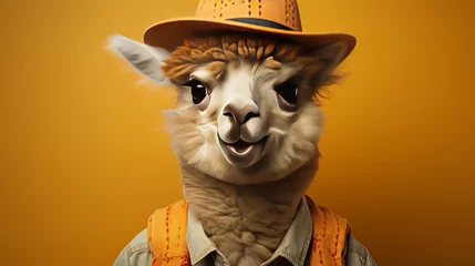  A llama standing proudly wearing a hat and vest © Umar