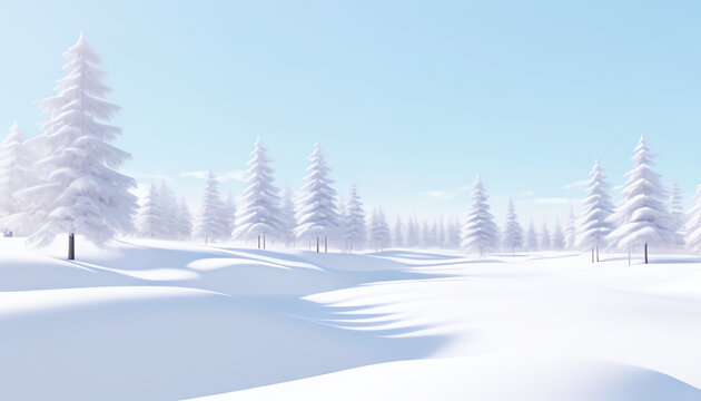 snow covered woodland forest scene, video game style anime graphic illustrations