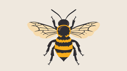 Cheerful cute black and yellow bee with wings flat vector