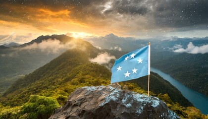 The Flag of Micronesia On The Mountain. - obrazy, fototapety, plakaty