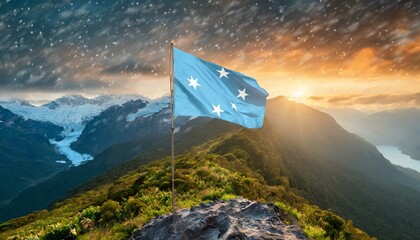 The Flag of Micronesia On The Mountain. - obrazy, fototapety, plakaty