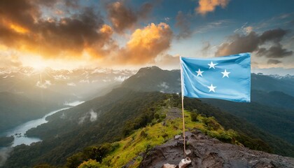 The Flag of Micronesia On The Mountain.