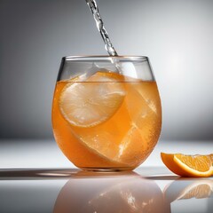 A glass of fizzy orange soda with an orange slice1 - obrazy, fototapety, plakaty