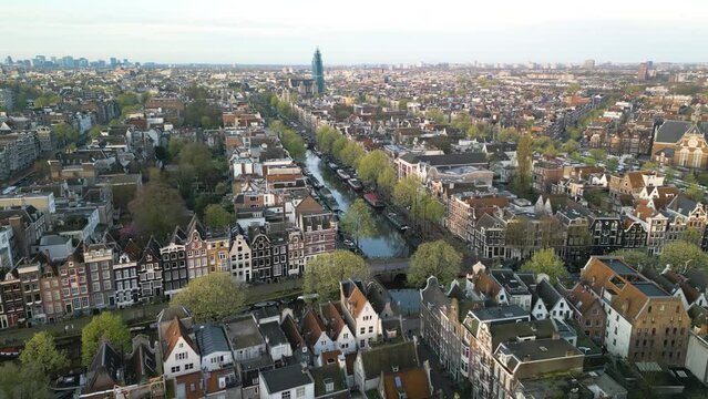 Amsterdam, Netherlands - Amazing Drone View. Narrow Canals, Bridges, House Boats