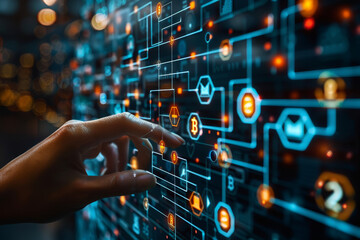 Futuristic Cryptocurrency Interface Touch Interaction.