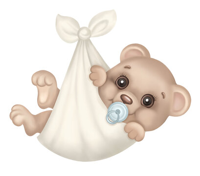 Cute Newborn Baby Bear in Bag, Funny Pregnancy Announcement, Teddy Bear  Baby Shower Invitation Card, Newborn Congratulations, It's a Boy kids poster, New baby arrival design, Hand drawn Illustration