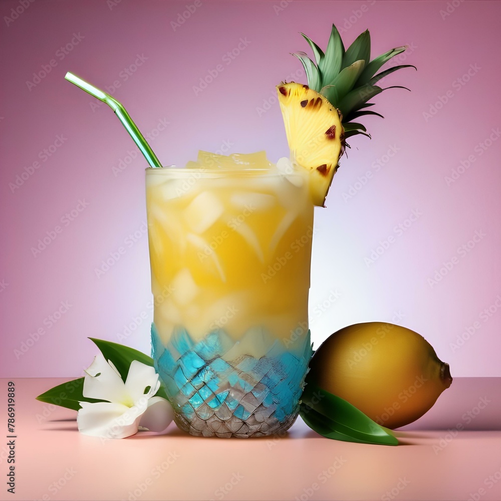 Canvas Prints A refreshing pineapple coconut lemonade with a pineapple, coconut, and lemon garnish1