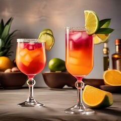 A colorful tequila sunrise cocktail with grenadine2 - obrazy, fototapety, plakaty