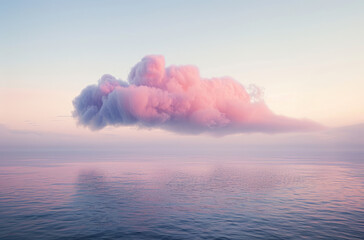 one pink cloud floating over the sea, pastel aesthetic, dreamy, morning light