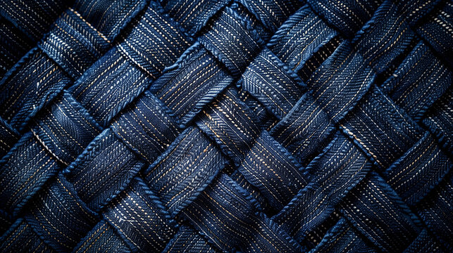 Close up of braided denim woven texture.