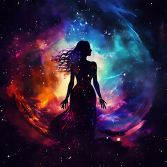 human goddess spirit silhouette on galaxy space background new quality 