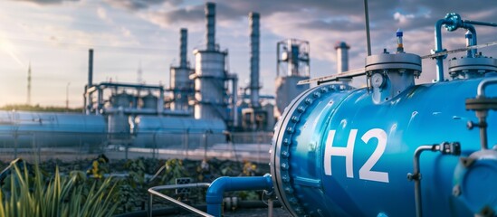  Industrial Hydrogen Fuel Storage Tank with Hydrogen Power Plant Backdrop