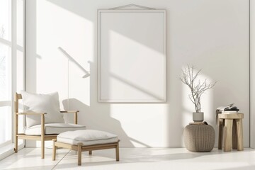 Fototapeta premium Modern scandinavian interior with poster mockup created with generative ai
