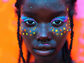 African American woman with painted avatars