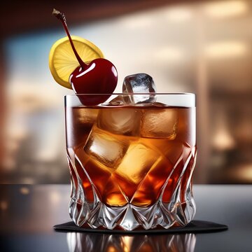 A classic old fashioned cocktail with a cherry garnish5
