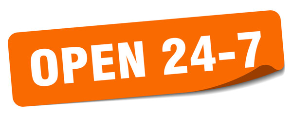 open 24 7 sticker. open 24 7 label