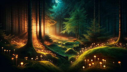 Whispering Woods: Bioluminescent Mushrooms Lighting the Enchanted Forest Floor. - 786922256
