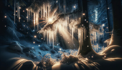 Mystical Frozen Wonderland Illuminated by Ethereal Moonlight - 786922682