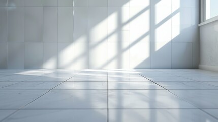 Interior part of a room with minimal design. A blank white tile on the floor. Advertisement template for paint, carpet and household material
